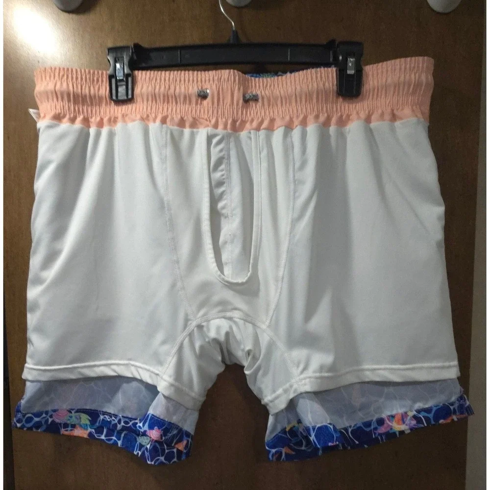 Michaels Mens XL Swim Trunks Blue Aquatic Fish Starfish Print Mesh Lined Shorts